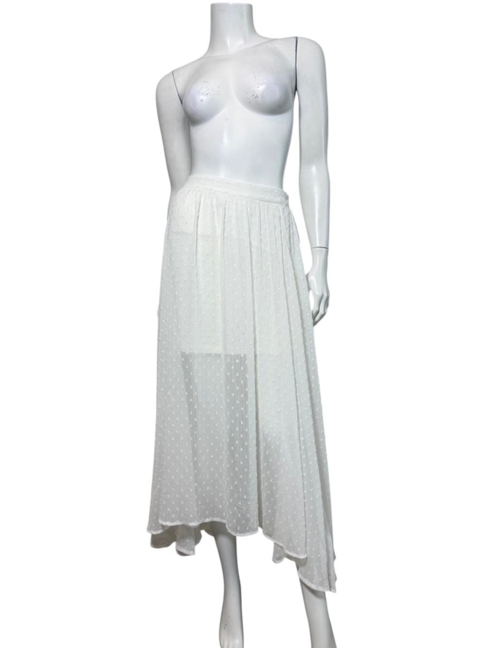 Mikuta White Swiss Dot Asymmetrical Maxi Skirt Sheer Boho NWT Size M